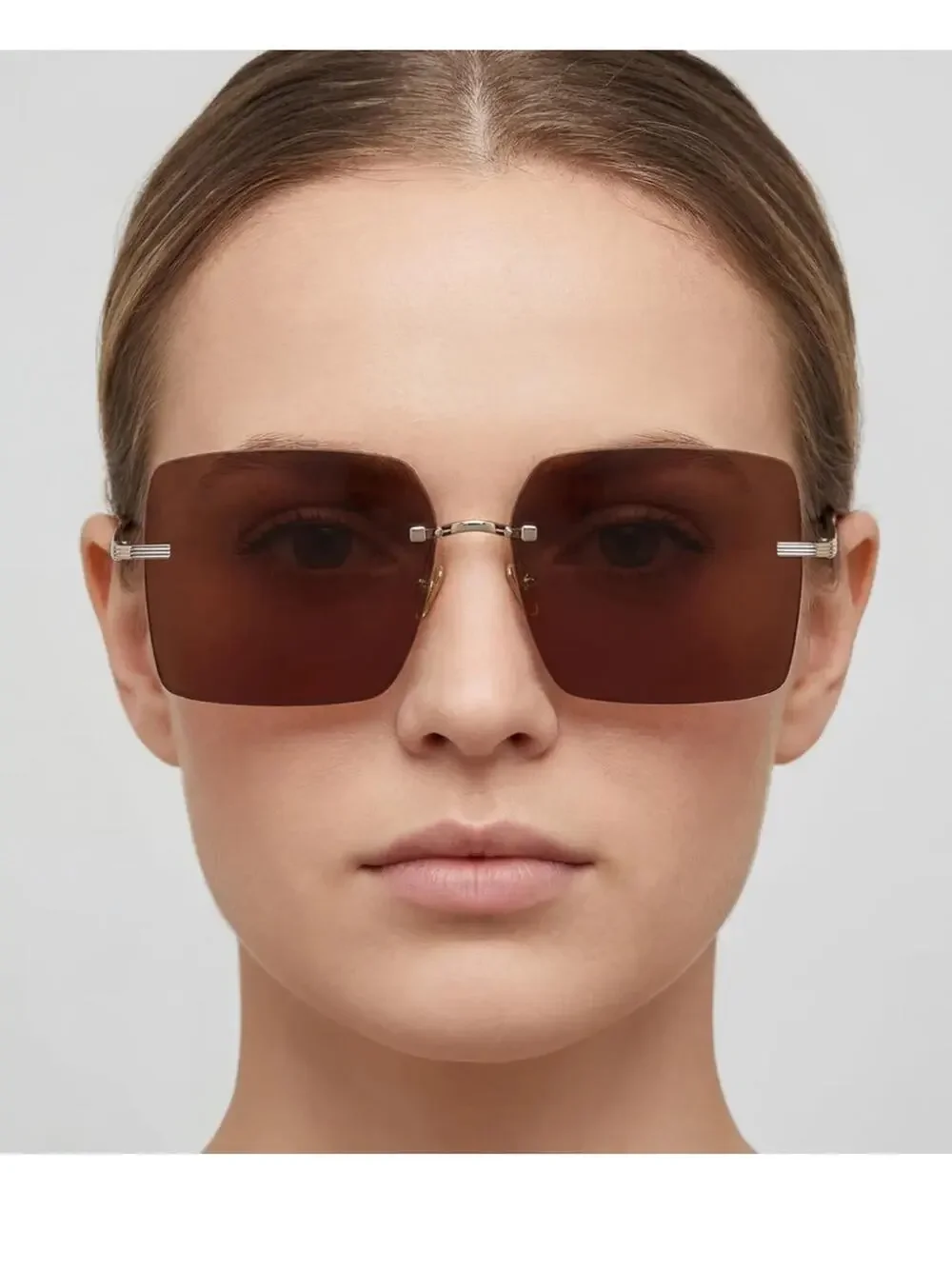 New Salvatore Ferragamo SF311S 745 Rimless Square Brown Women Sunglasses